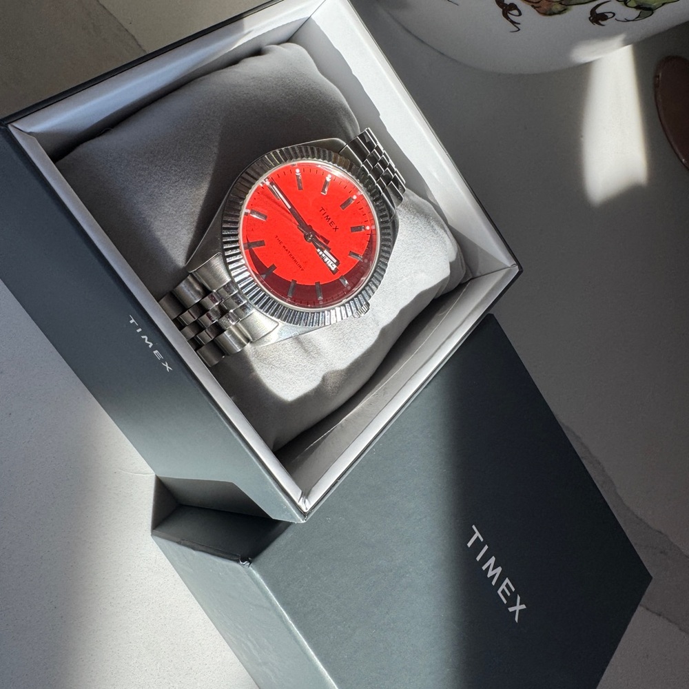 Timex Red Dial Silver Watch